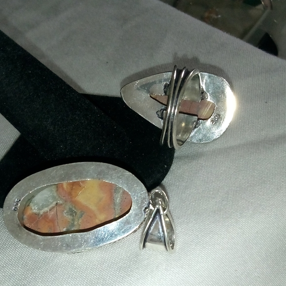 Vintage Natural brown jasper pendant and ring - Picture 3 of 4